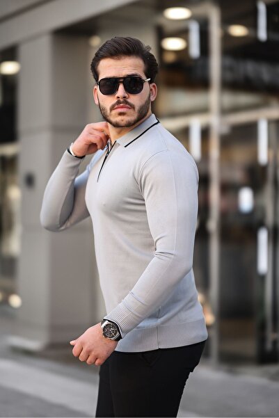 comstar Чоловічий светр з коміром на блискавці та деталями на комірі