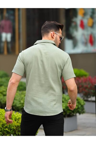 comstar Ανδρικό πουκάμισο από λινό υφασμάτινο κοντομάνικο γιακά