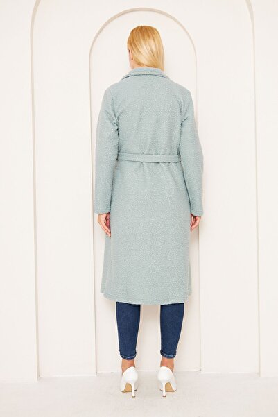 comstar Жіночий трендовий пальто з поясом з вовняної суміші, синій буклет