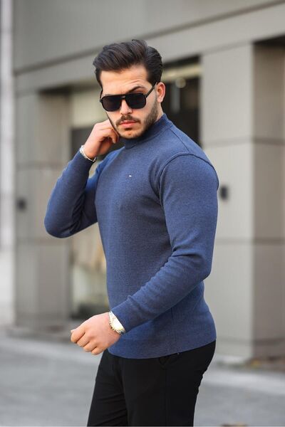 comstar Ανδρικό πλεκτό πουλόβερ με μισό ζιβάγκο Casual Navy Blue