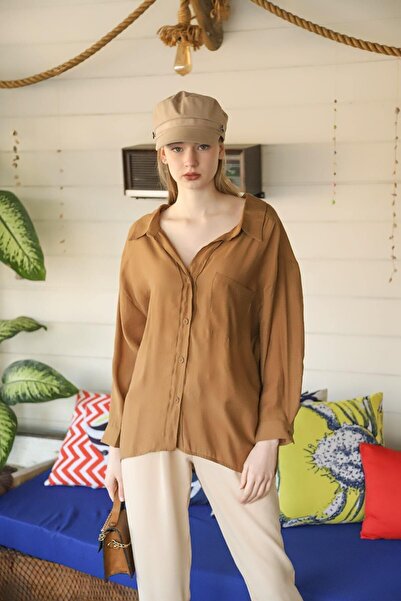 comstar Дамска лятна риза с дълъг ръкав, цвят кафе