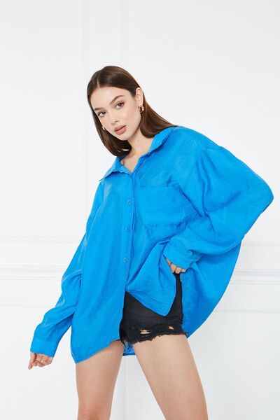 comstar Cămașă albastră de bază de vară cu mânecă lungă pentru femei