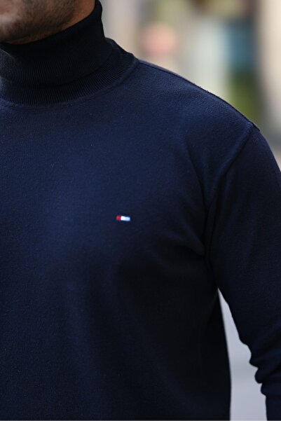 comstar Men's Trend Turtleneck Navy Blue Knitted Sweater