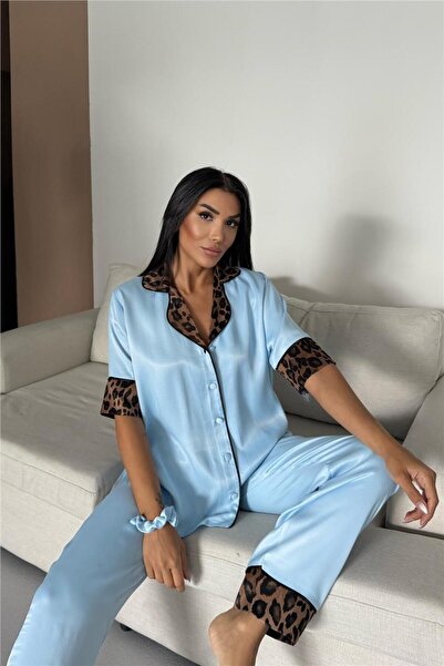 COCCOLARSI Pardo Perfetto Bebe Mavisi Floş Saten Kısa Kol Pantolon Pijama Takımı