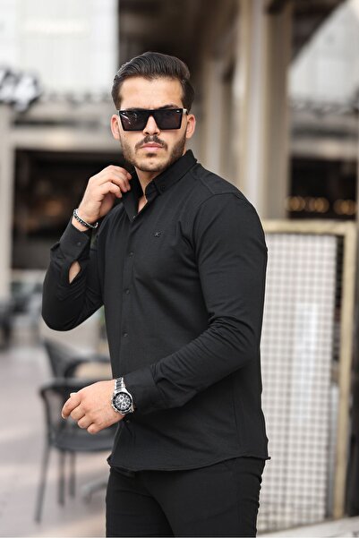 comstar Ανδρικό Basic Snapback Χειμερινό μακρυμάνικο μαύρο πουκάμισο