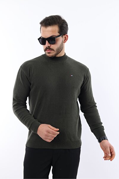 comstar Ανδρικό πλεκτό πουλόβερ με μισό ζιβάγκο casual χακί