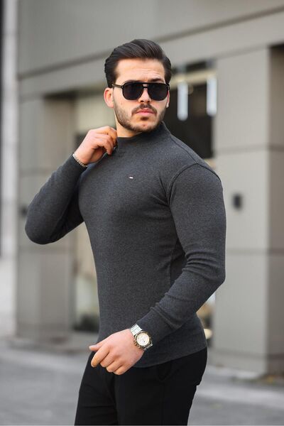 comstar Pulover pentru bărbați, din bumbac, antracit, cu jumătate de gât