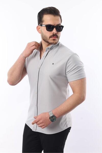comstar Ανδρικό κοντομάνικο Slim Fit Summer Basic στενό γκρι πουκάμισο