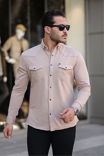 comstar Мъжка зимна кремава риза с дълъг ръкав и джоб