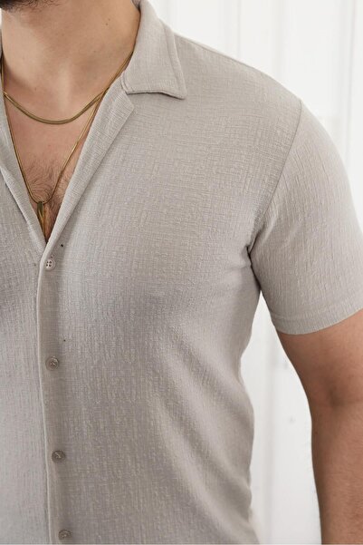 comstar Чоловіча сорочка з коротким рукавом з каменю та льону з власним візерунком