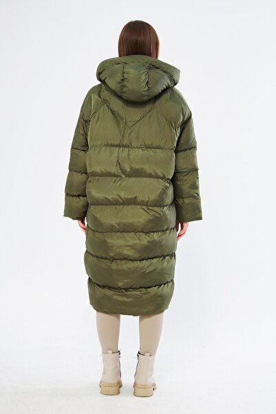 comstar Γυναικείο Μακρύ Παλτό με Μαύρη Κουκούλα Oversize Puffer