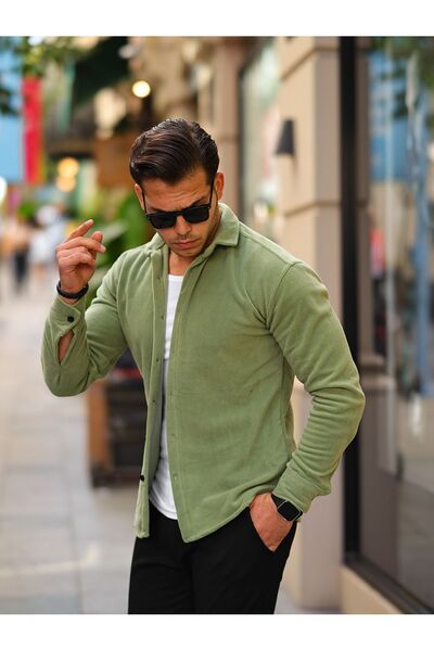 comstar Men's Basic Long Sleeve Tight Cotton Green Fleece Shirt