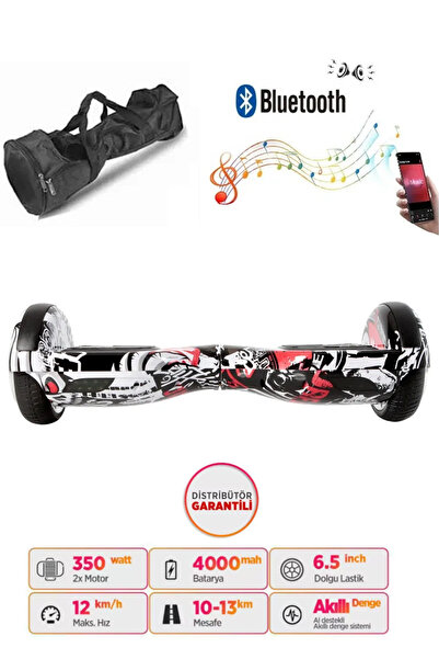 CityMate Elektrikli Kaykay Hoverboard Bluetooth Hoparlörlü 6.5 İnç Grafiti D06 - Çanta Hediye