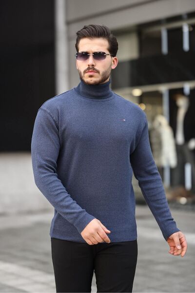 comstar Чоловічий повсякденний светр з рибальським коміром, синій трикотаж
