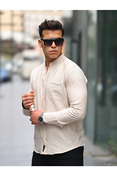 WOWA COMPANY Ανδρικό μακρυμάνικο πουκάμισο με μακρυμάνικο γιακά χωρίς καπέλα