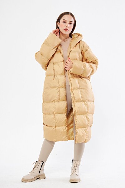 comstar Γυναικείο Μακρύ Παλτό με Μαύρη Κουκούλα Oversize Puffer