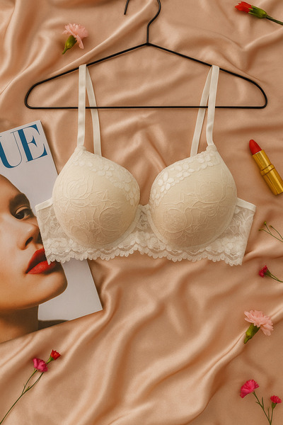 hepimiz alalım White Lace Push up Bra Set