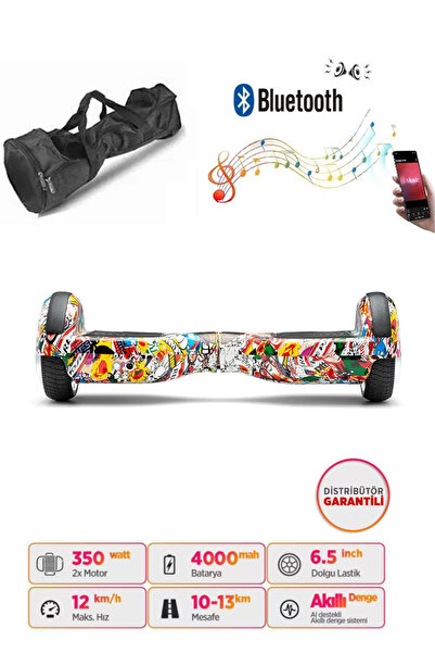 CityMate Elektrikli Kaykay Hoverboard Bluetooth Hoparlörlü 6.5 İnç Grafiti D19 - Çanta Hediye