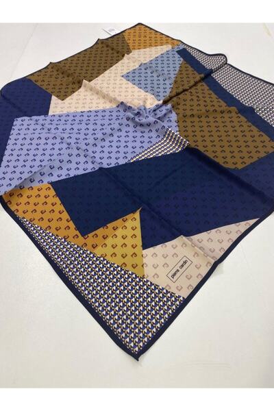 Pierre Cardin Twill (tivil) Eşarp Yeni Seri Logolu Parçalı Desen Lacivert Taba Açık Mavi