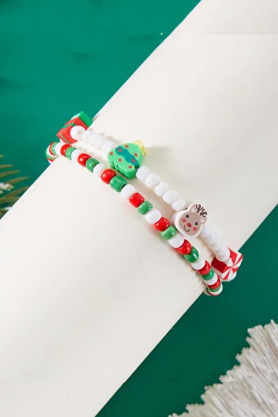 New Obsessions Yılbaşı Figürleri polimer Fimo ve Kum Boncuk Çocuk Bileklik Seti