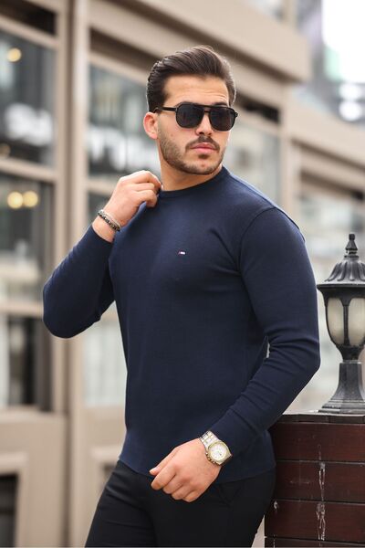 comstar Чоловічий трендовий велосипедний комір бавовняний трикотажний светр темно-синій