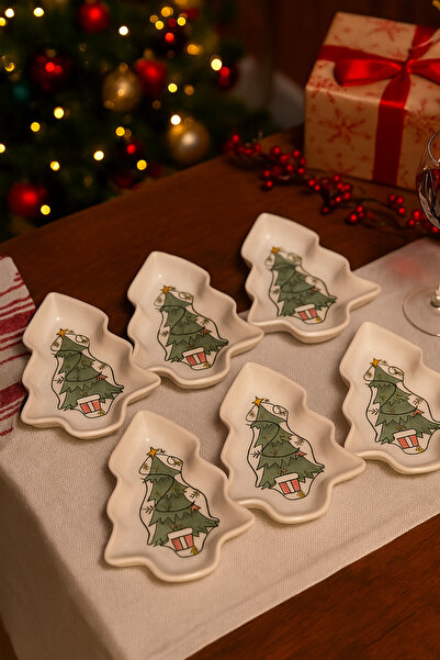 Keramika Yılbaşı New Year Noel Xmas Çam Ağacı Çerezlik 6lı - Mandalinna Seri
