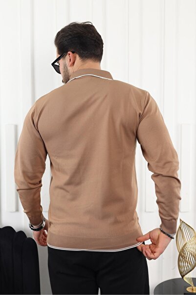 comstar Мъжки пуловер с цип и яка с райета