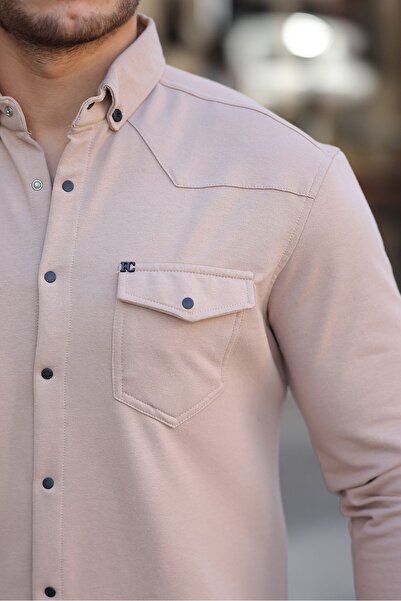 comstar Мъжка зимна кремава риза с дълъг ръкав и джоб