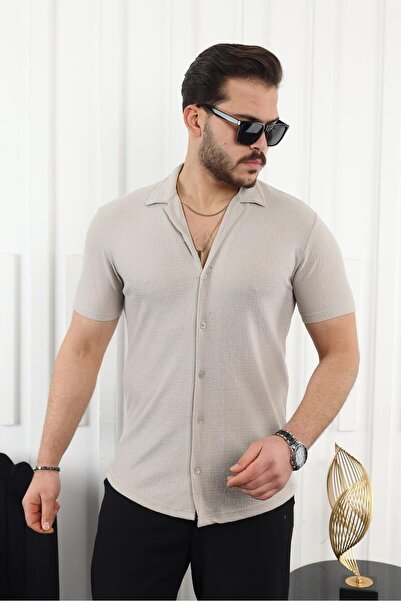 comstar Чоловіча сорочка з коротким рукавом з каменю та льону з власним візерунком