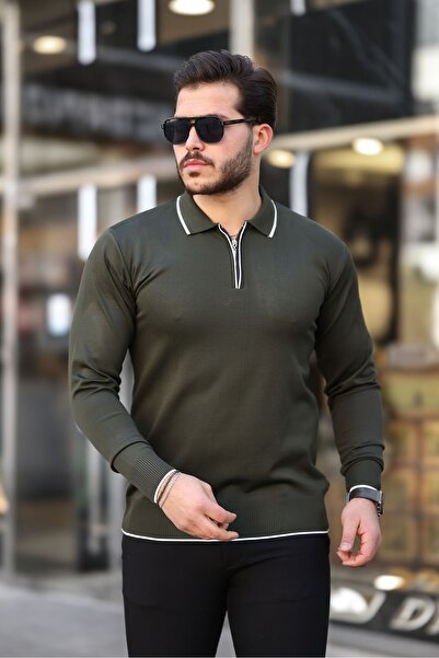 comstar Чоловічий светр з коміром на блискавці та деталями на комірі