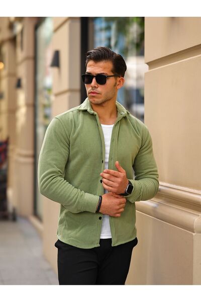 comstar Men's Basic Long Sleeve Tight Cotton Green Fleece Shirt