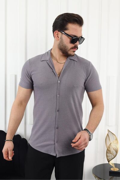 comstar Ανδρικό κοντομάνικο καπνιστό λινό πουκάμισο με μοτίβο