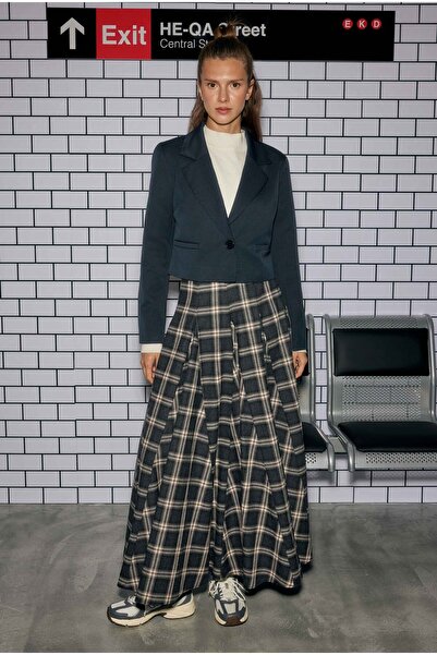 HEQA Σκούρο Μπλε Crop Blazer Jacket