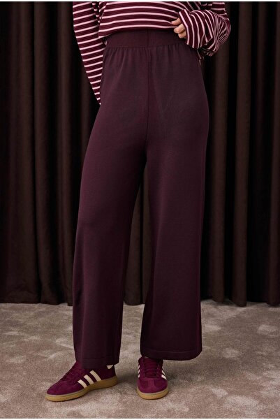 HEQA Beli Lastikli Triko Pantolon Koyu Mürdüm