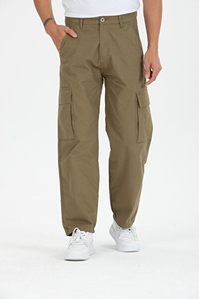 comstar Men's Cargo Pocket Wide Leg Brown Baggy Trousers
