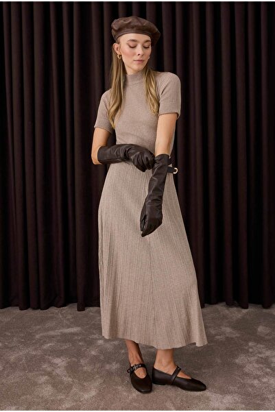 HEQA Fitilli Triko Etek Açık Vizon