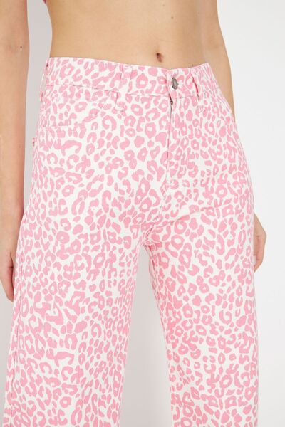 comstar Women's Leopard Patterned Wide Leg Pink Palazzo Trousers