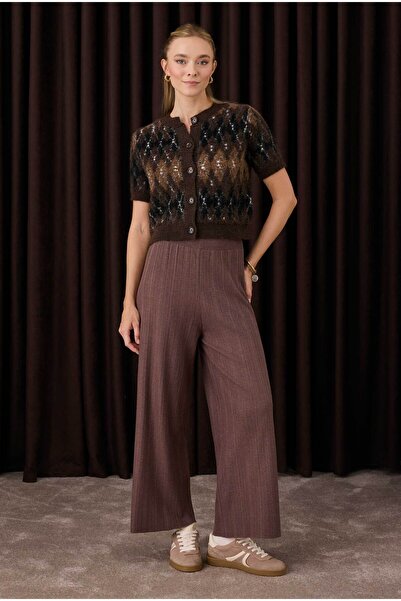 HEQA Fitilli Triko Pantolon Kahve