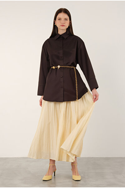 HEQA Poplin Gömlek Kısa Koyu Kahve