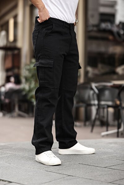 comstar Erkek Bol Paça Kargo Cepli Siyah Baggy Pantolon