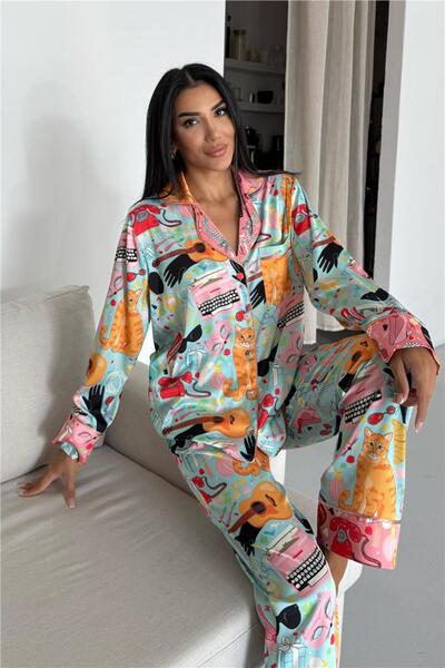 COCCOLARSI Viaggio Creativo Saten Uzun Pijama Takımı VCK0302