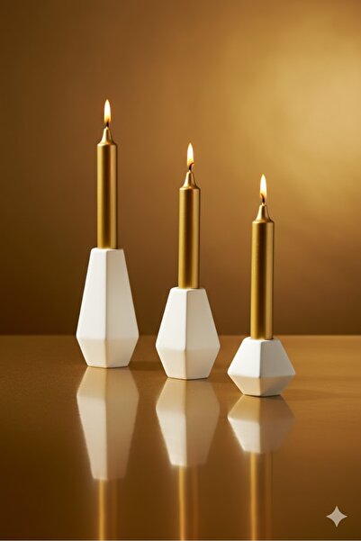 betonmall 3'lü Dekoratif Beton Geometrik Mumluk Şamdan