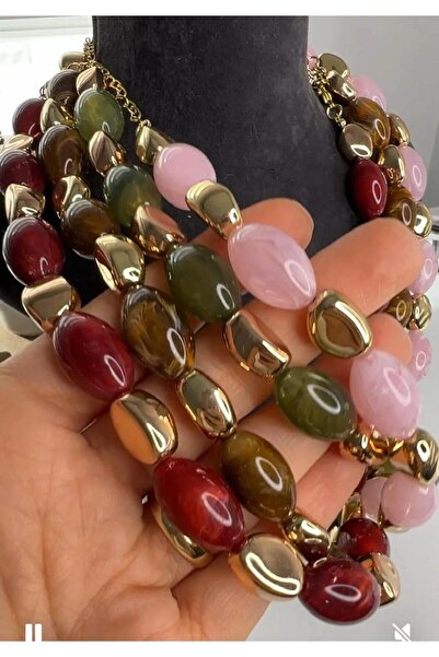 Badiva.Co Özel Seri Taşlı, Boncuklu Kolye 44+7cm (bordo)