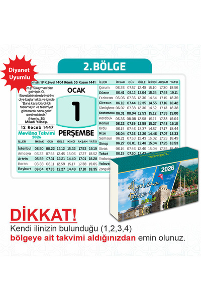 Mevlana Yapraklı Blok Duvar Takvimi 2. Bölge 2026