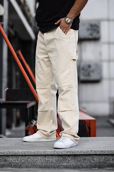 comstar Ανδρικό φαρδύ παντελόνι με φαρδύ πόδι Basic Cream