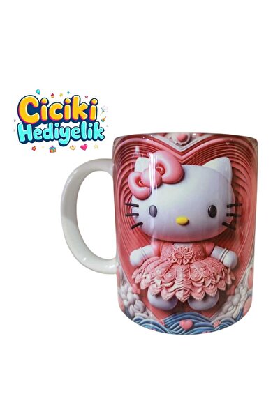 ciciki hediyelik Hello Kittiy Art Patterned 3D Effect Gift Mug