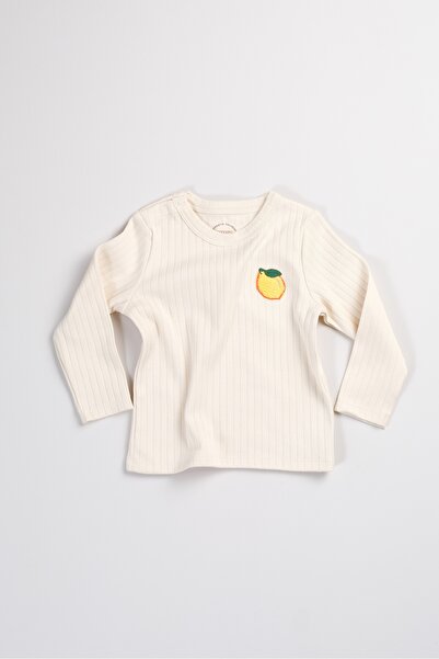 Bondberro Lemon Embroidered Ribbed Knit Baby and Kids T-Shirt 100% Cotton