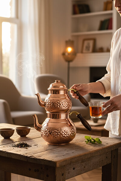 Yardımcı Bakır Since 1997 إبريق شاي منقوش على شكل ديزي كبير من النحاس