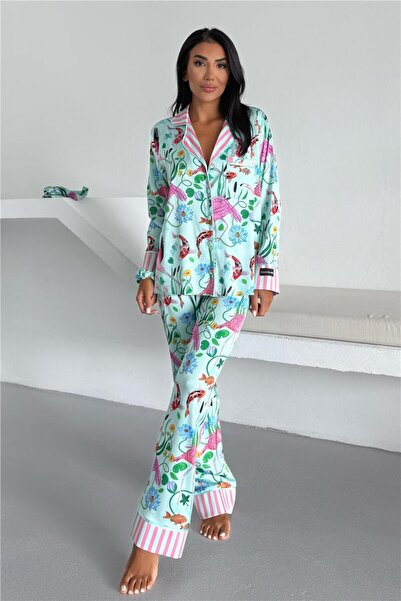 COCCOLARSI Viaggio Creativo Saten Uzun Pijama Takımı VCK0311