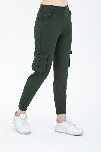 comstar Women's Cargo Pocket High Waist Narrow Leg Khaki Trousers